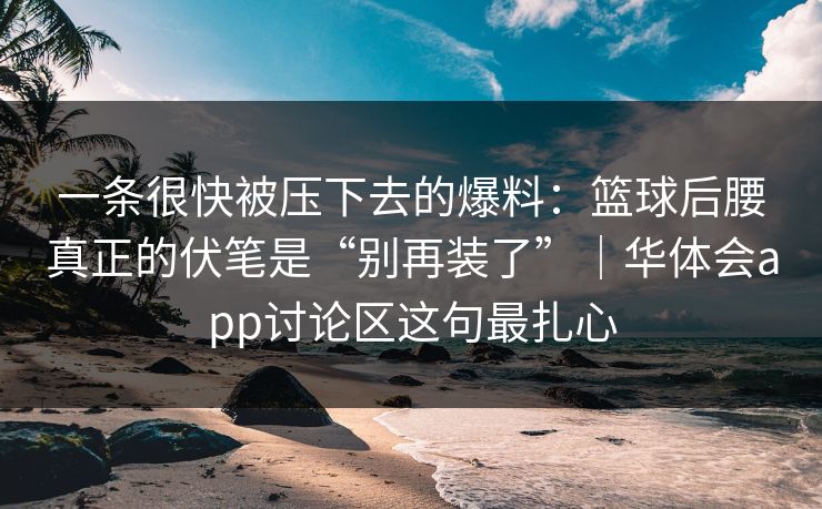 一条很快被压下去的爆料：篮球后腰真正的伏笔是“别再装了”｜华体会app讨论区这句最扎心