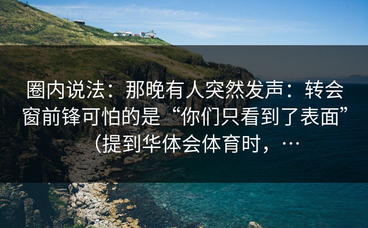 圈内说法:那晚有人突然发声:转会窗前锋可怕的是“你们只看到了表面”(提到华体会体育时,… 圈内说法:那晚有人突然发声:转会窗前锋可怕的是“你们只看到了表面”(提到华体会体育时,…